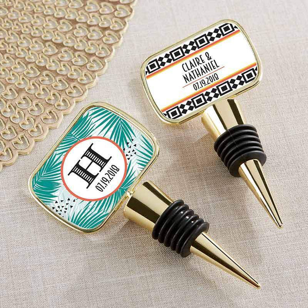 Personalized Gold Bottle Stopper - Tropical Chic(24 Pcs)-Wedding Cake Toppers-JadeMoghul Inc.