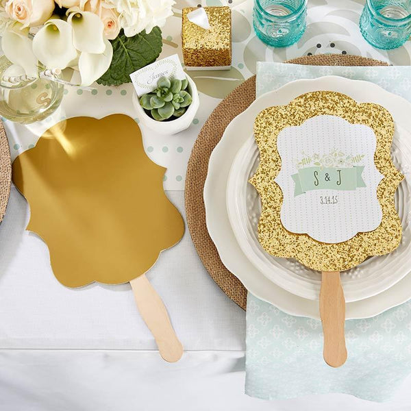 Personalized Gold Glitter Hand Fan - Kate's Rustic Wedding Collection-Gold Theme-JadeMoghul Inc.