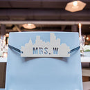 Personalized Industrial Cityscape Silhouette White Acrylic Wedding Chair Signs (Pack of 2)-Wedding Signs-JadeMoghul Inc.