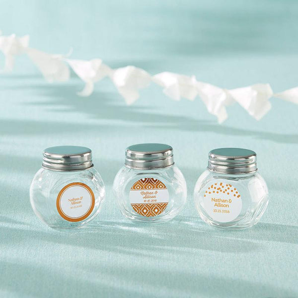 Personalized Mini Glass Favor Jar - Copper Foil (2 Sets of 12)-Favor Boxes Bags & Containers-JadeMoghul Inc.