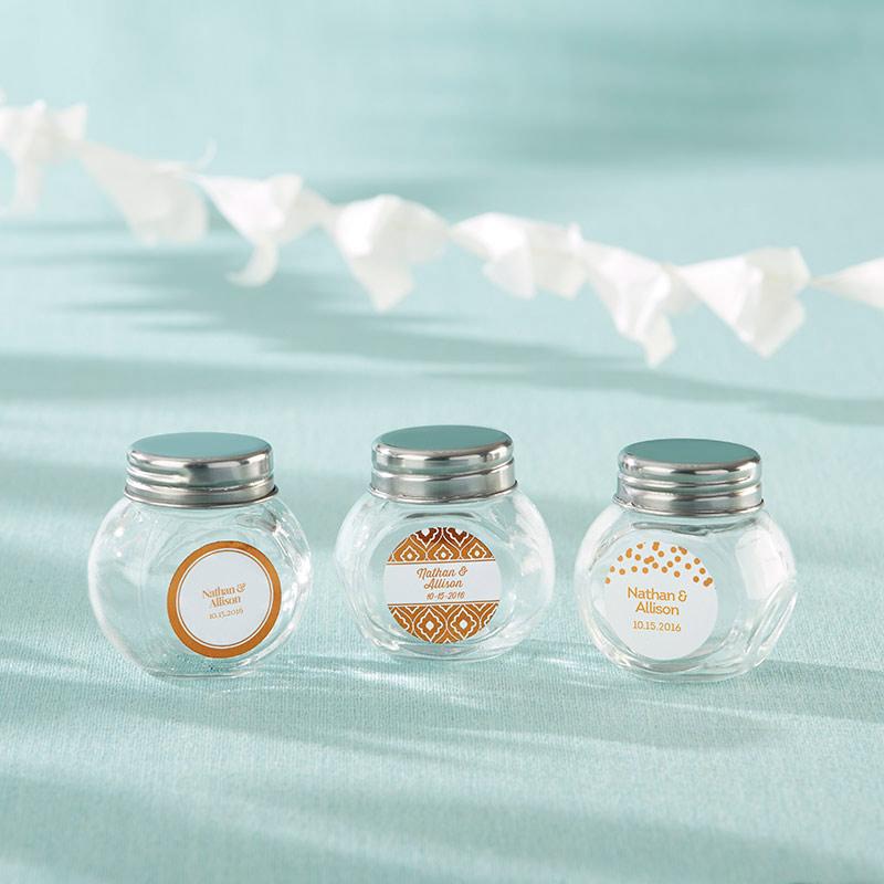 Personalized Mini Glass Favor Jar - Copper Foil (2 Sets of 12)-Favor Boxes Bags & Containers-JadeMoghul Inc.