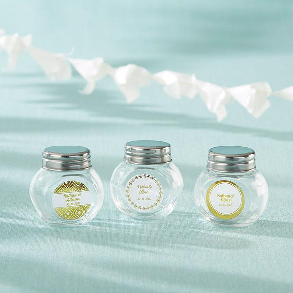 Personalized Mini Glass Favor Jar - Gold Foil (2 Sets of 12)-Favor Boxes Bags & Containers-JadeMoghul Inc.