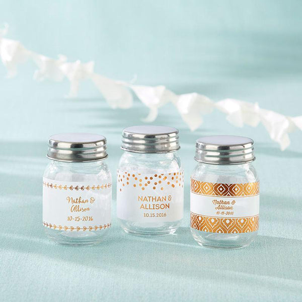 Personalized Mini Mason Jar - Copper Foil (2 Sets of 12)-Favor Boxes & Containers-JadeMoghul Inc.