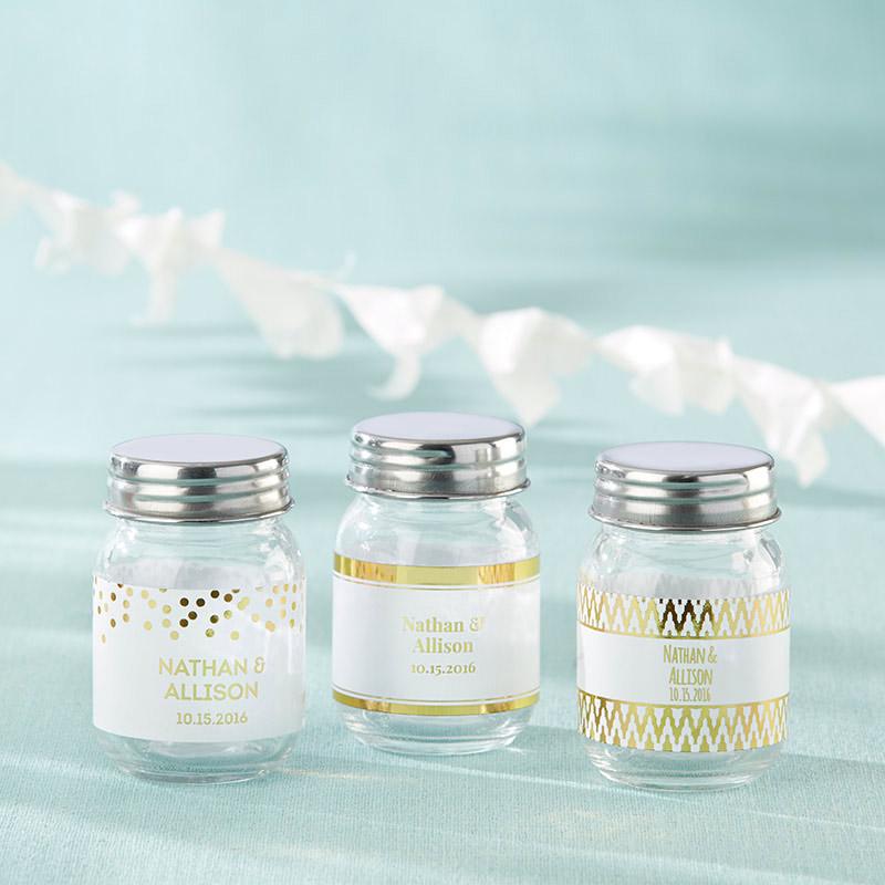 Personalized Mini Mason Jar - Gold Foil (2 Sets of 12)-Favor Boxes & Containers-JadeMoghul Inc.
