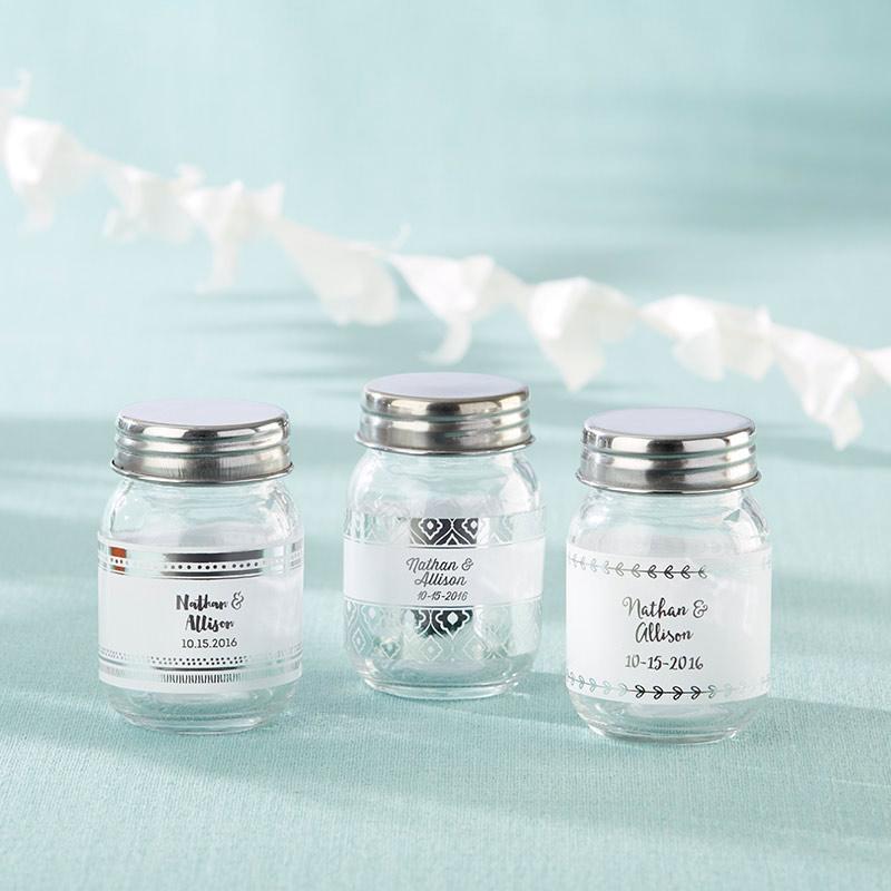 Personalized Mini Mason Jar - Silver Foil (2 Sets of 12)-Favor Boxes & Containers-JadeMoghul Inc.