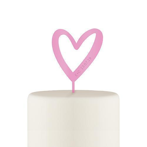 Personalized Mod Heart Acrylic Cake Topper - Dark Pink (Pack of 1)-Wedding Cake Toppers-JadeMoghul Inc.