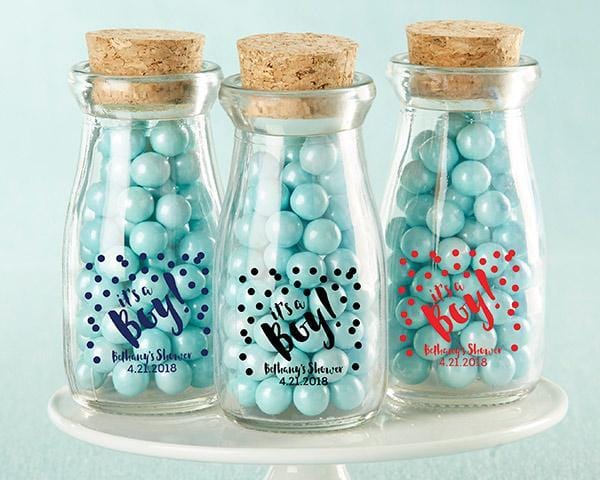 Personalized Printed Vintage Milk Bottle Favor Jar - It's a Boy! (3 Sets of 12)-Favor Boxes Bags & Containers-JadeMoghul Inc.