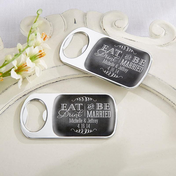Personalized Silver Bottle Opener - Eat, Drink & Be Married(24 Pcs)-Wedding Reception Accessories-JadeMoghul Inc.