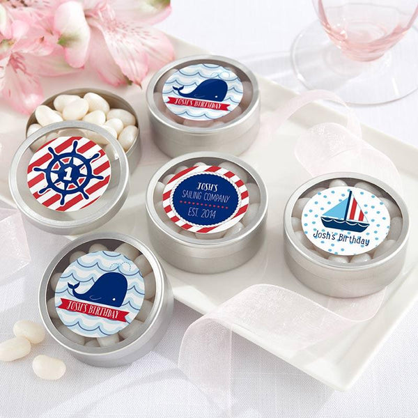 Personalized Silver Round Candy Tin - Nautical Birthday Collection (2 Sets of 12)-Wedding Ceremony Accessories-JadeMoghul Inc.