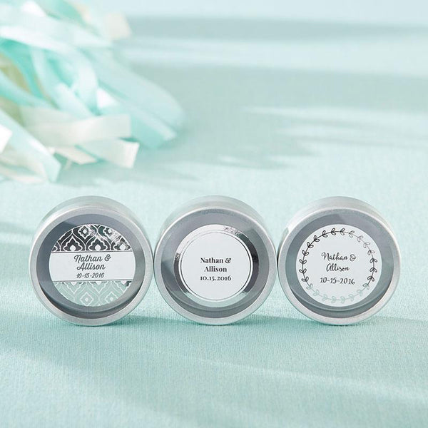 Personalized Silver Round Candy Tin - Silver Foil (2 Sets of 12)-Wedding Ceremony Accessories-JadeMoghul Inc.