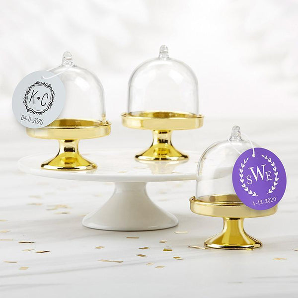 Personalized Small Bell Jar with Gold Base - Monogram (Set of 12)-Favor Boxes & Containers-JadeMoghul Inc.