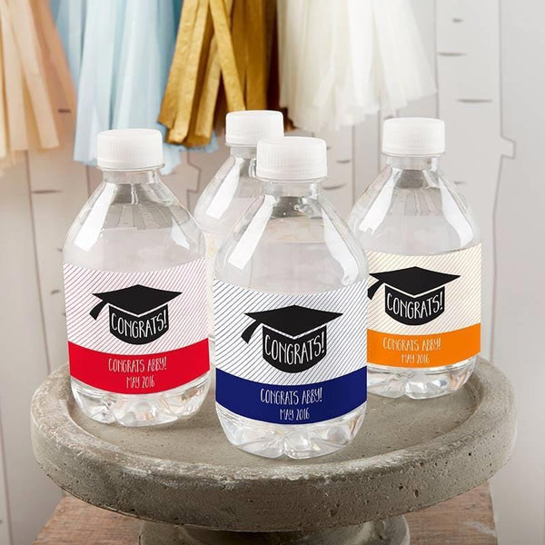 Personalized Water Bottle Labels - Congrats Graduation Cap(24 Pcs)-Water Bottle Labels-JadeMoghul Inc.