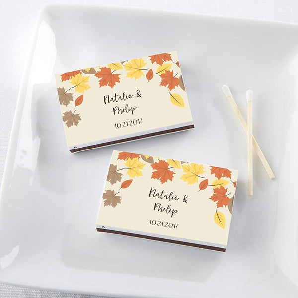 Personalized White Matchboxes - Fall Leaves (Set of 50)-Personalized Favor Box Wrappers-JadeMoghul Inc.