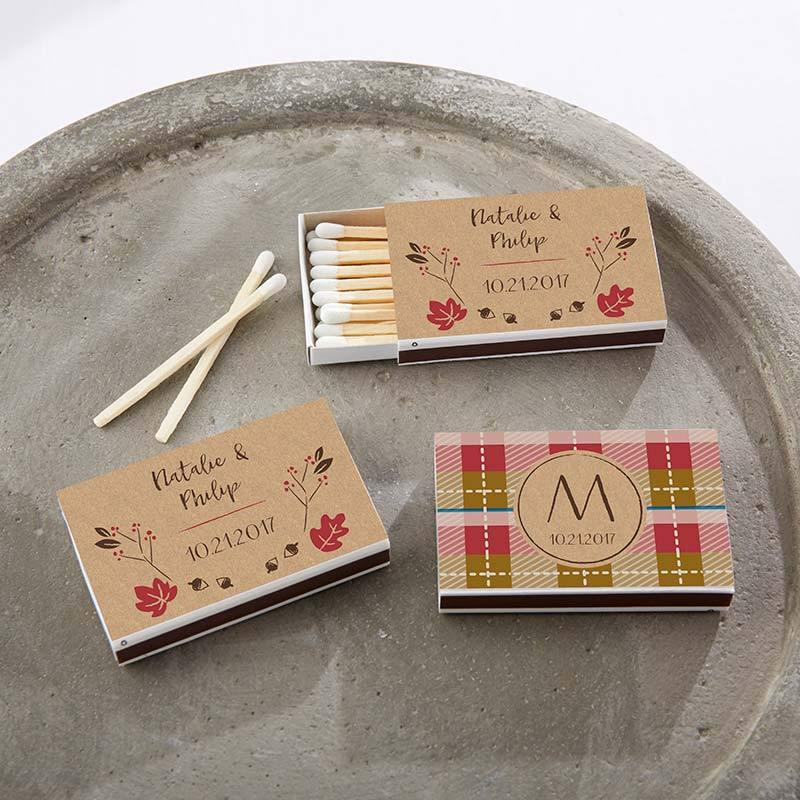 Personalized White Matchboxes - Fall (Set of 50)-Personalized Favor Box Wrappers-JadeMoghul Inc.