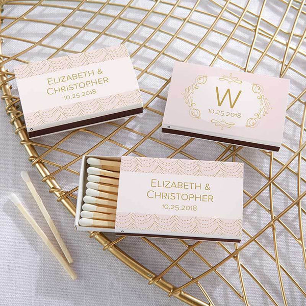 Personalized White Matchboxes - Modern Romance (Set of 50)-Personalized Favor Box Wrappers-JadeMoghul Inc.