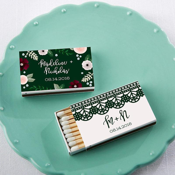 Personalized White Matchboxes - Romantic Garden (Set of 50)-Personalized Favor Box Wrappers-JadeMoghul Inc.