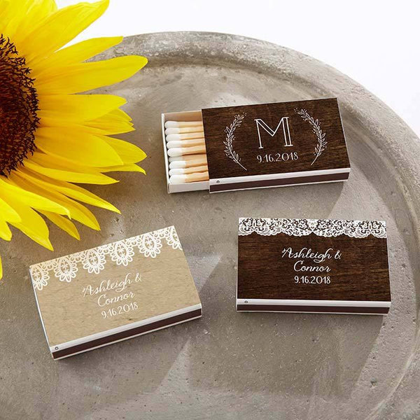 Personalized White Matchboxes - Rustic Charm Wedding (Set of 50)-Personalized Favor Box Wrappers-JadeMoghul Inc.