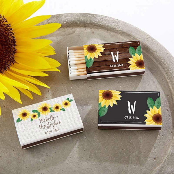 Personalized White Matchboxes - Sunflower (Set of 50)-Personalized Favor Box Wrappers-JadeMoghul Inc.