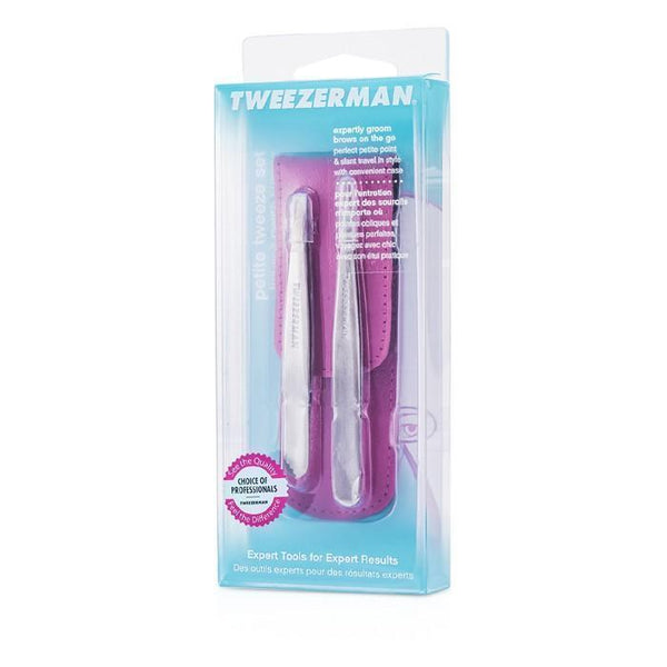 Petite Tweeze Set: Slant Tweezer + Point Tweezer - (With Pink Case) - 2pcs-Make Up-JadeMoghul Inc.