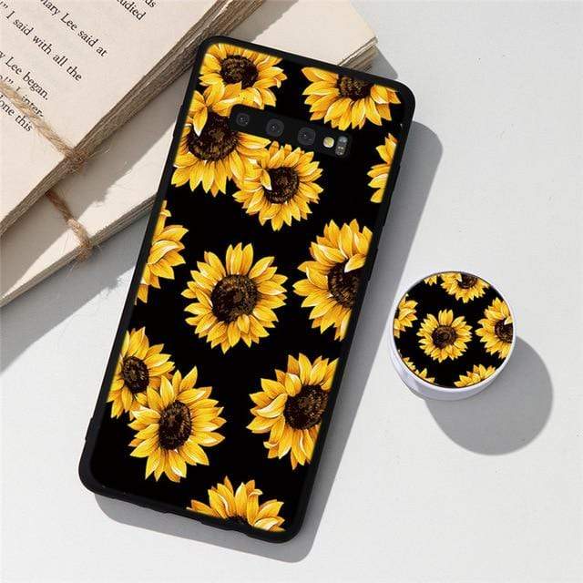 Sunflower Holder Stand Phone Case For Samsung Galaxy Note 10 Lite 9 8 A7 A9 A6 A8 Plus 2018 A70 A50 A40 A51 A71 A21