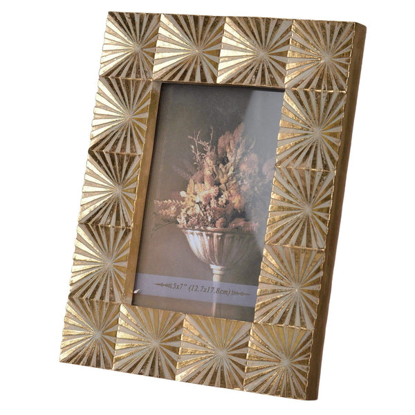 Photo Frames Rectangular Shaped Polyresin Photo Frame with Mirror and Pyramid Like Design , Gold Benzara