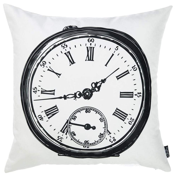 Pillows 18x18Pillow Covers - 18"x18" Black and White Clock Decorative Throw Pillow Cover Printed HomeRoots