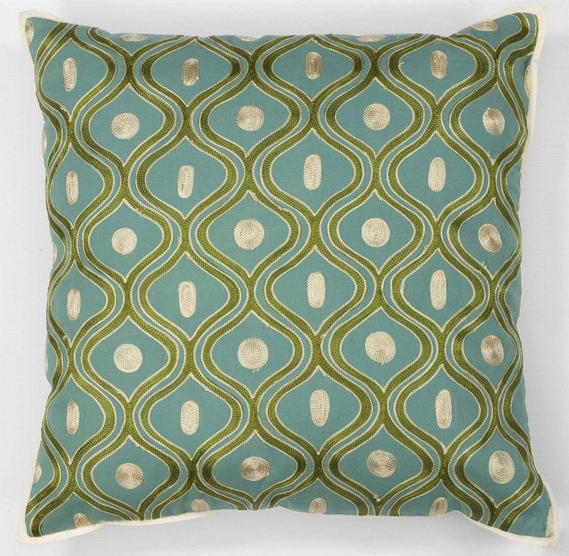 Pillows Accent Pillows - 18" x 18" Cotton Teal/Gold Pillow HomeRoots