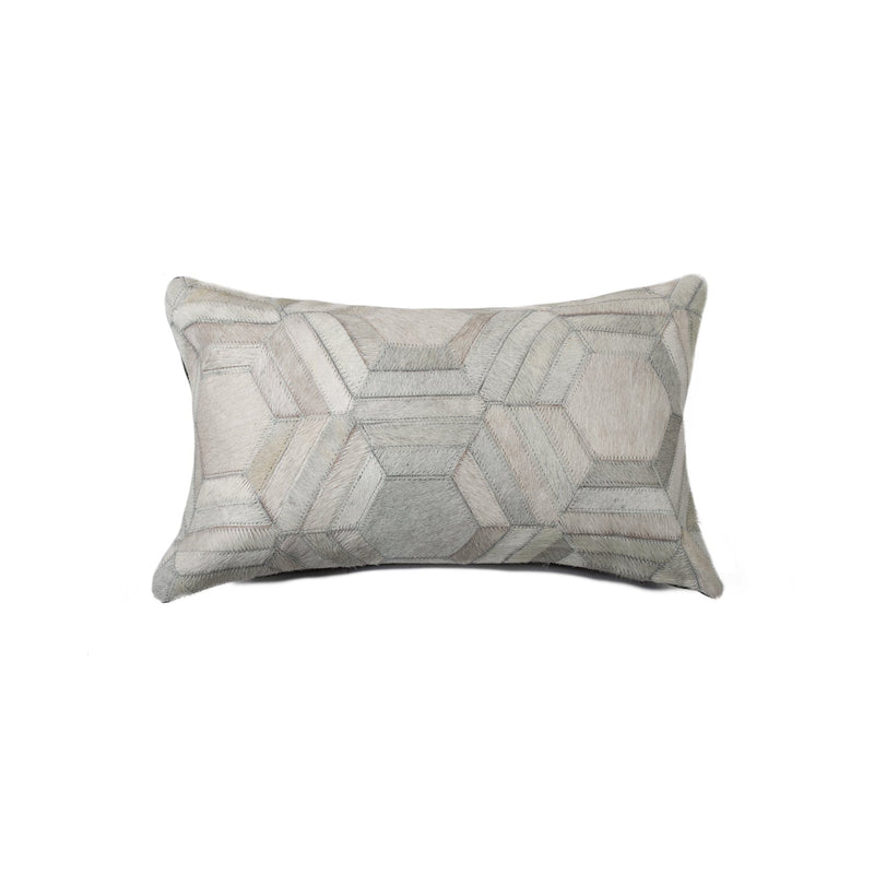 Pillows Best Pillow - 12" x 20" x 5" Gray Cowhide Hexagon - Pillow HomeRoots