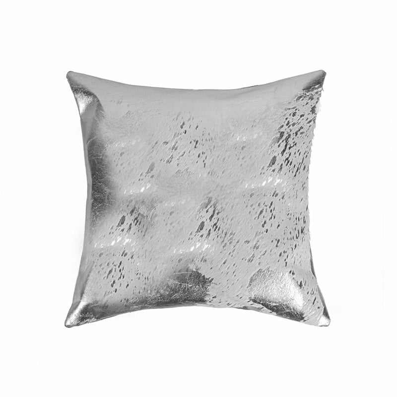 Pillows Best Pillow - 18" x 18" x 5" Gray And Silver Cowhide - Pillow HomeRoots