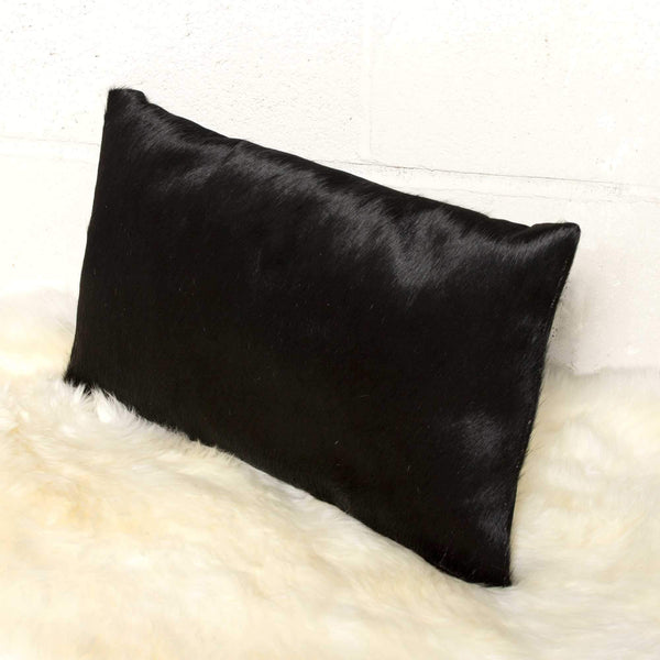 Pillows Black Pillows - 12" x 20" x 5" Black Cowhide - Pillow HomeRoots