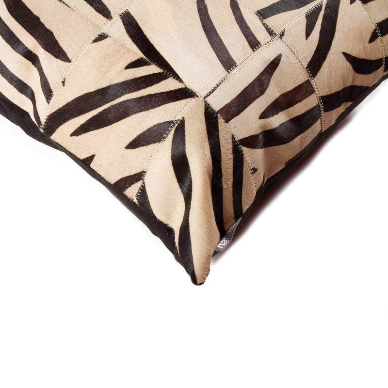 Pillows Black Pillows - 18" x 18" x 5" Zebra Black On White Patchwork Cowhide - Pillow HomeRoots