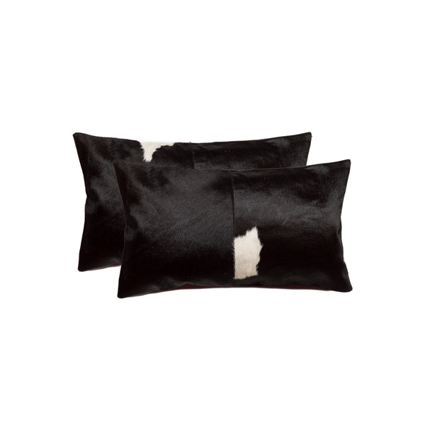 Pillows Black Throw Pillows - 12" x 20" x 5" Black And White, Cowhide - Pillow 2-Pack HomeRoots