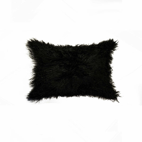 Pillows Black Throw Pillows 12" x 20" x 5" Black Sheepskin Pillow 6893 HomeRoots