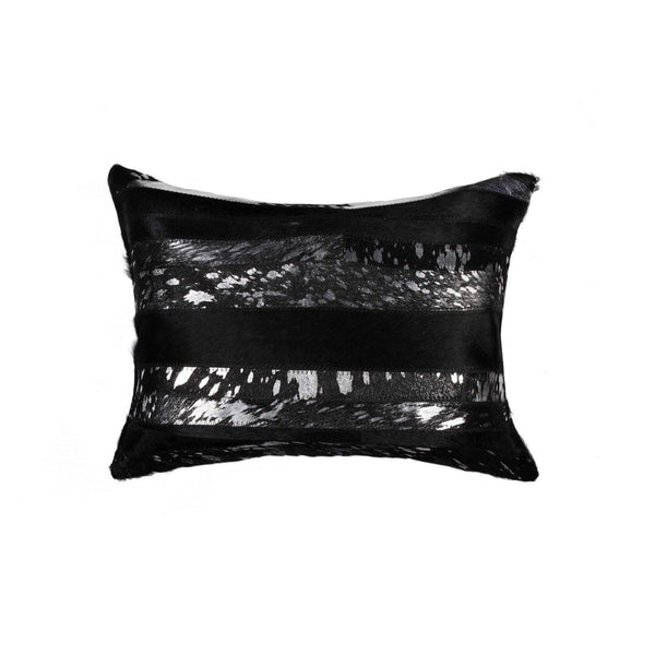 Pillows Black Throw Pillows - 12" x 20" x 5" Black & Silver - Pillow HomeRoots