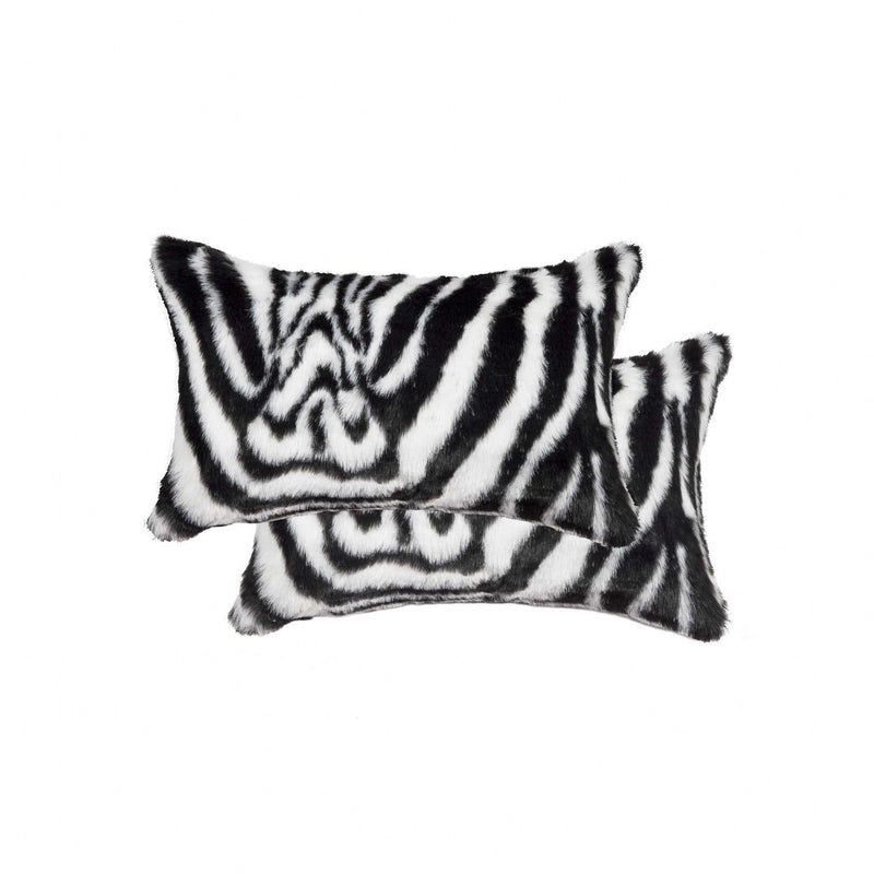 Pillows Black Throw Pillows - 12" x 20" x 5" Denton Zebra Black & White Faux - Pillow 2-Pack HomeRoots