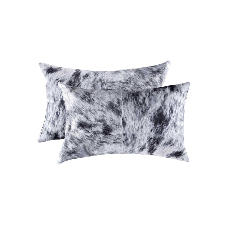 Pillows Black Throw Pillows - 12" x 20" x 5" Salt And Pepper, Black And White, Cowhide - Pillow 2-Pack HomeRoots