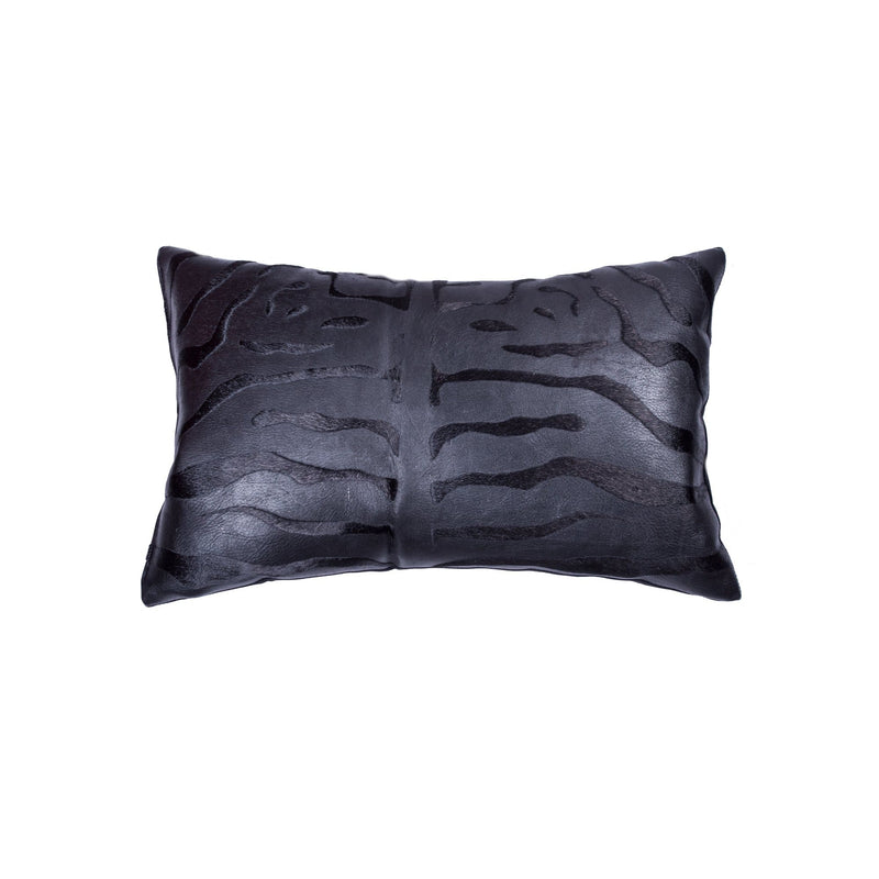 Pillows Black Throw Pillows - 12" x 20" x 5" Zebra Black On Black Cowhide - Pillow HomeRoots