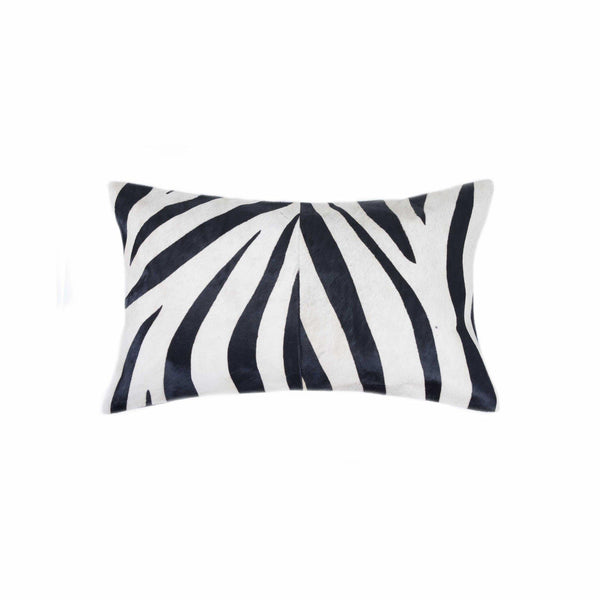 Pillows Black Throw Pillows - 12" x 20" x 5" Zebra Black On White Cowhide - Pillow HomeRoots