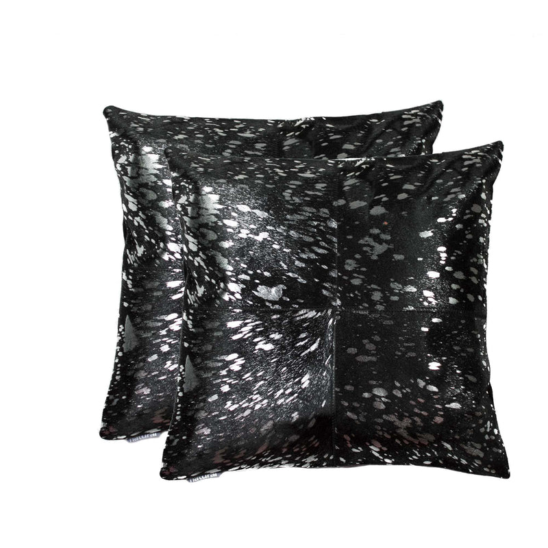 Pillows Black Throw Pillows - 18" x 18" x 5" Silver And Black, Torino Quattro - Pillow 2-Pack HomeRoots