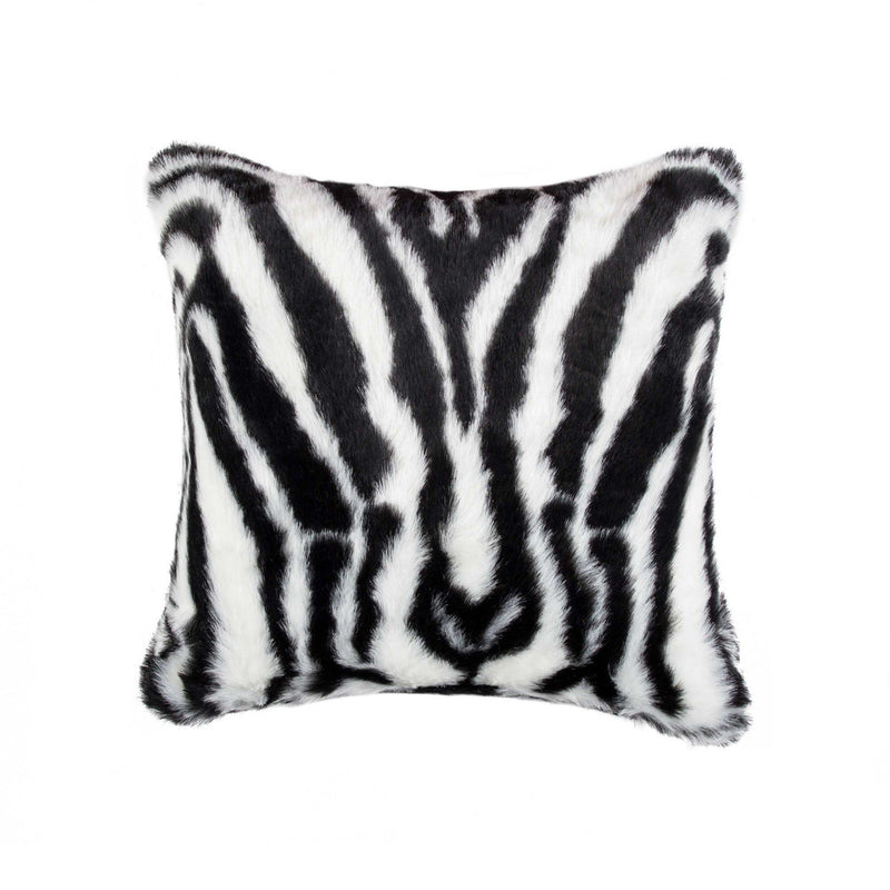 Pillows Black Throw Pillows - 18" x 18" x 5" Zebra Black And White Faux Fur - Pillow HomeRoots