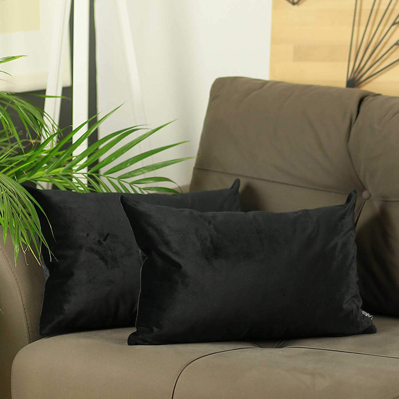 Pillows Black Throw Pillows - 21"x14" Black Velvet Decorative Throw Pillow Cover 2 Pcs in set HomeRoots