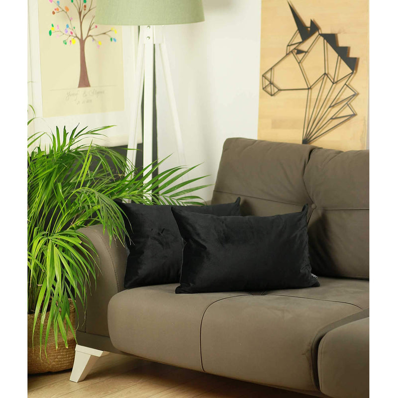 Pillows Black Throw Pillows - 21"x14" Black Velvet Decorative Throw Pillow Cover 2 Pcs in set HomeRoots