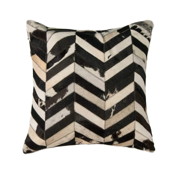 Pillows Black Throw Pillows - 22" x 22" x 5" Black/White, Large Chevron, Cowhide - Pillow HomeRoots