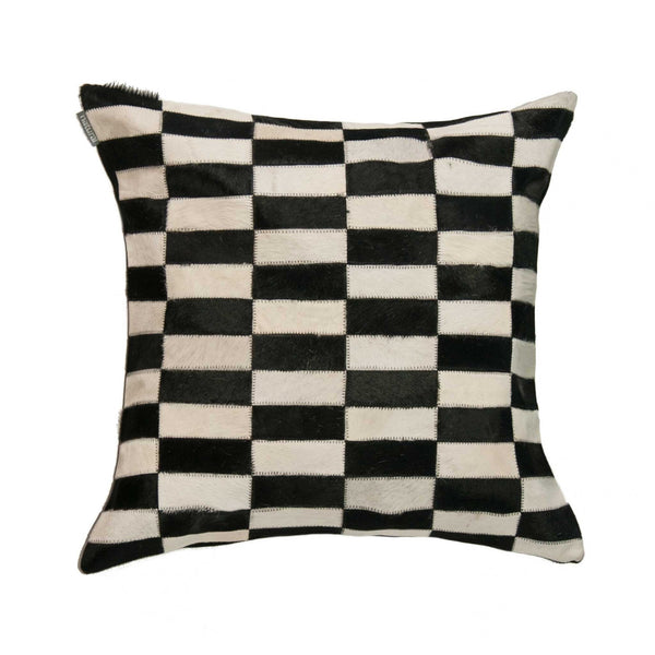 Pillows Black Throw Pillows - 22" x 22" x 5" Black/White, Large Linear, Cowhide - Pillow HomeRoots