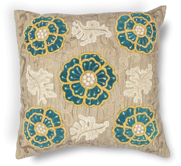 Pillows Chair Pillow - 18" x 18" Polyester Taupe-Teal Pillow HomeRoots