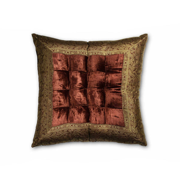 Pillows Chair Pillow - 3" x 16" x 16" Silk Brown with Gold trim Pillow HomeRoots