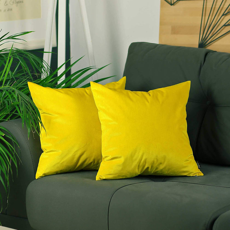 Pillows Decorative Pillow Covers - 18"x 18" Yellow Velvet Decorative Throw Pillow Cover (2 Pcs in set) HomeRoots