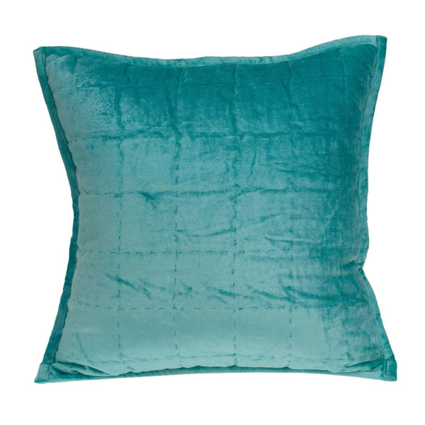 Pillows Decorative Pillow Covers - 20" x 7" x 20" Transitional Aqua Solid Quilted Pillow Cover With Poly Insert HomeRoots