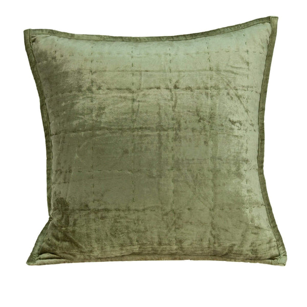 Pillows Decorative Pillow Covers - 20" x 7" x 20" Transitional Olive Solid Quilted Pillow Cover With Poly Insert HomeRoots