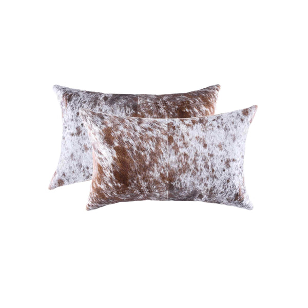 Pillows Decorative Pillows - 12" x 20" x 5" Salt And Pepper White And Brown, Cowhide - Pillow 2-Pack HomeRoots